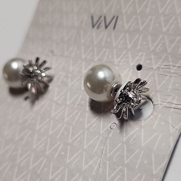 ViVi Silver and White Faux Pearl Earrings - Picture 2 of 3